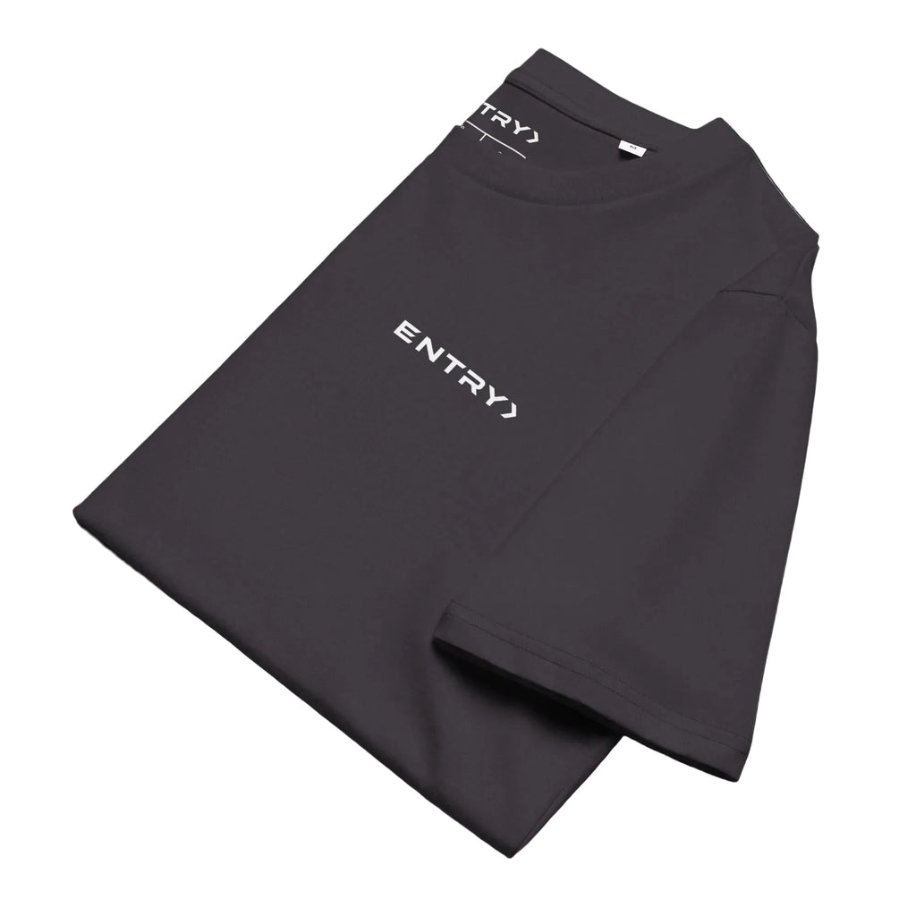 Folded ENTRY personalized Counter-Strike 2 FACEIT shirt in dark grey made from premium organic cotton.