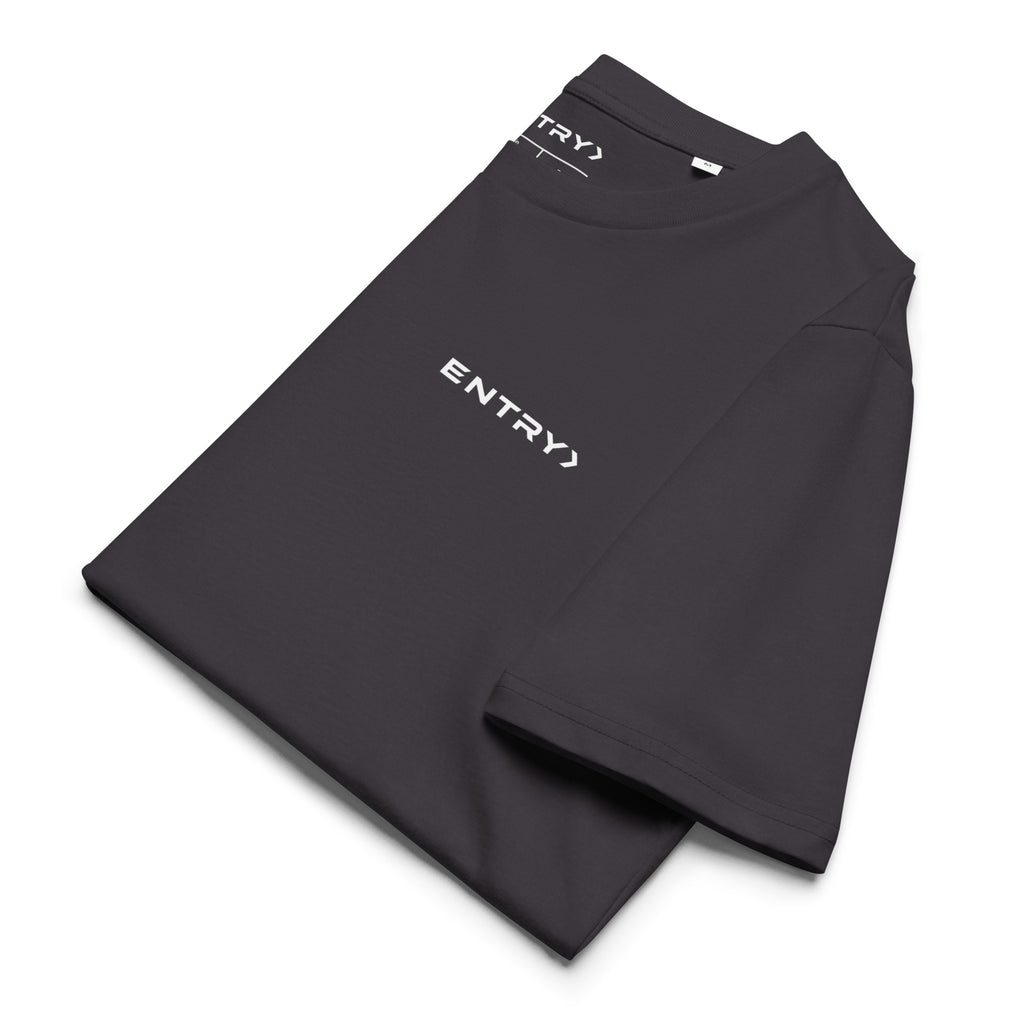 Folded ENTRY personalized Counter-Strike 2 Premier shirt in dark grey made from premium organic cotton.
