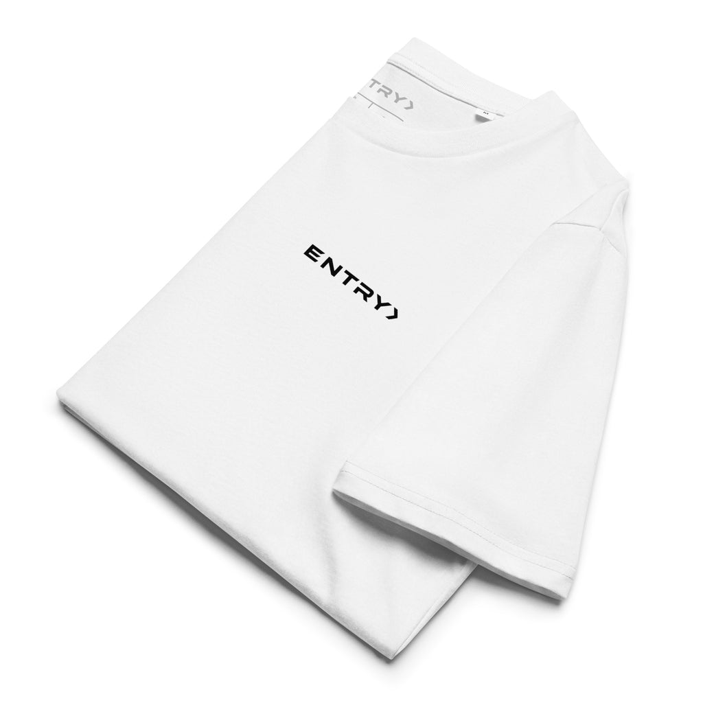 Folded ENTRY personalized Counter-Strike 2 Premier shirt in white made from premium organic cotton.