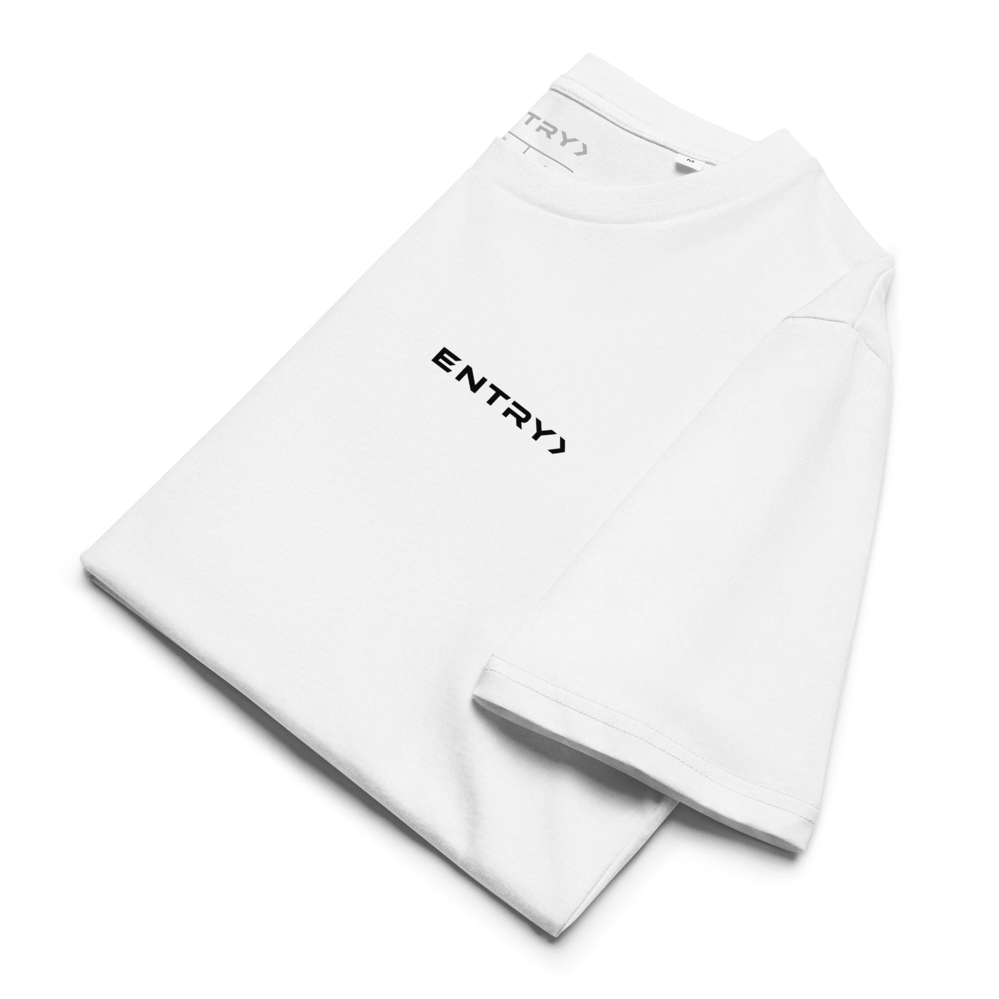 Folded ENTRY personalized Counter-Strike 2 Premier shirt in white made from premium organic cotton.